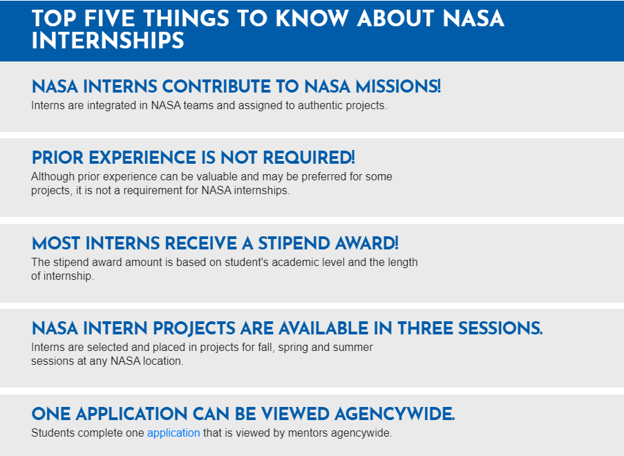 From NASA Internship Website